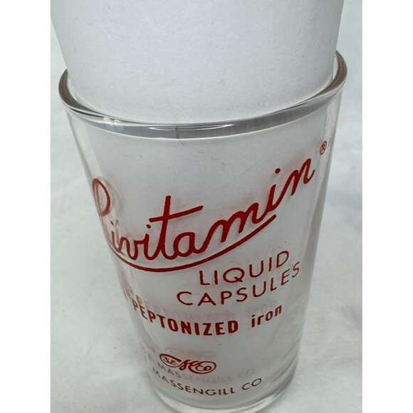 Vintage Massengill Co. Livitamin Liquid Capsules Measuring Glass  3 Oz Clear Red - Picture 7 of 8